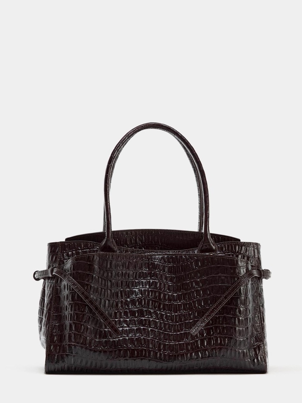 EUC Zara Chocolate Croc-Embossed Leather City Bag